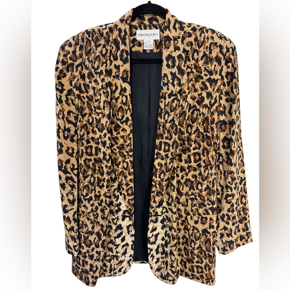 Bloomingdale’s 100% Silk Leopard Print Open Front Blazer Jacket Women’s Size 8 - Picture 4 of 6